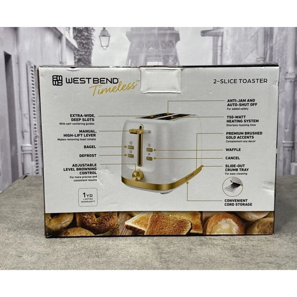 West Bend Timeless 2-Slice Toaster with Bagel/Waffle/Defrost Setting New In Box